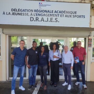 27 février 2024, préparation du passage de la flamme olympique, temps d’échanges sur le club des olympiens et paralympiens de Guadeloupe avec Laura Flessel à la Drajes. Photo : Drajes Guadeloupe